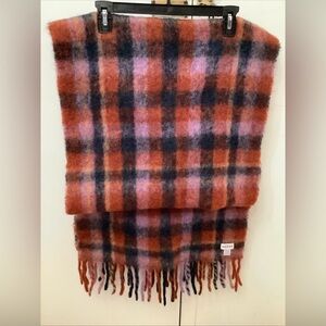 Brora Tartan Mohair /Alpaca Blend Red-Black Plaid XL Scarf Shawl 21” X 88”​​